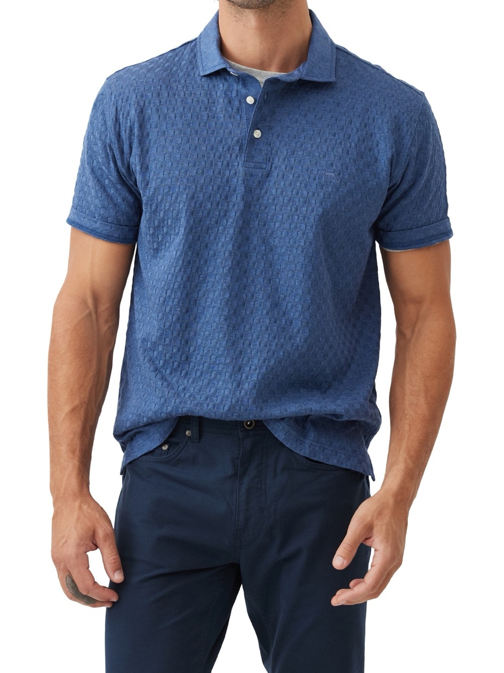 Rodd & Gunn Huntsbury Polo L Ocean Blue Textured Cotton